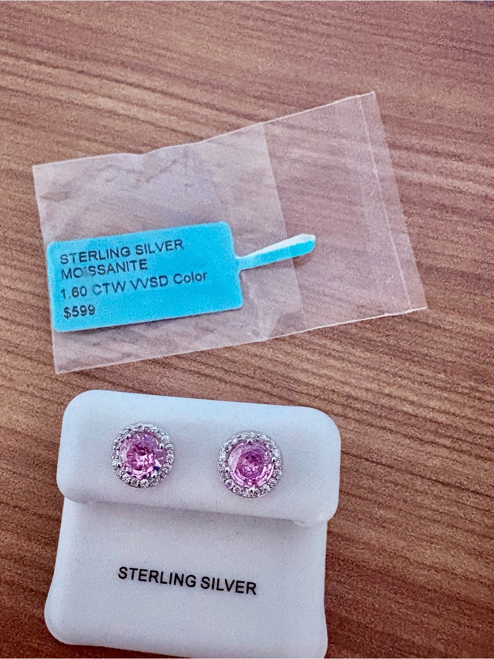 Sterling Silver Pink Moissanite Halo Stud Earrings